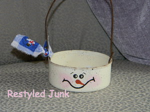 Recycled Tuna Can Snowman Basket (could also make a Bunny for Easter